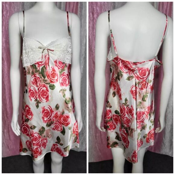 Morgan Taylor Intimates Floral Lace Satin Babydoll Nightgown Size Medium - Picture 1 of 9
